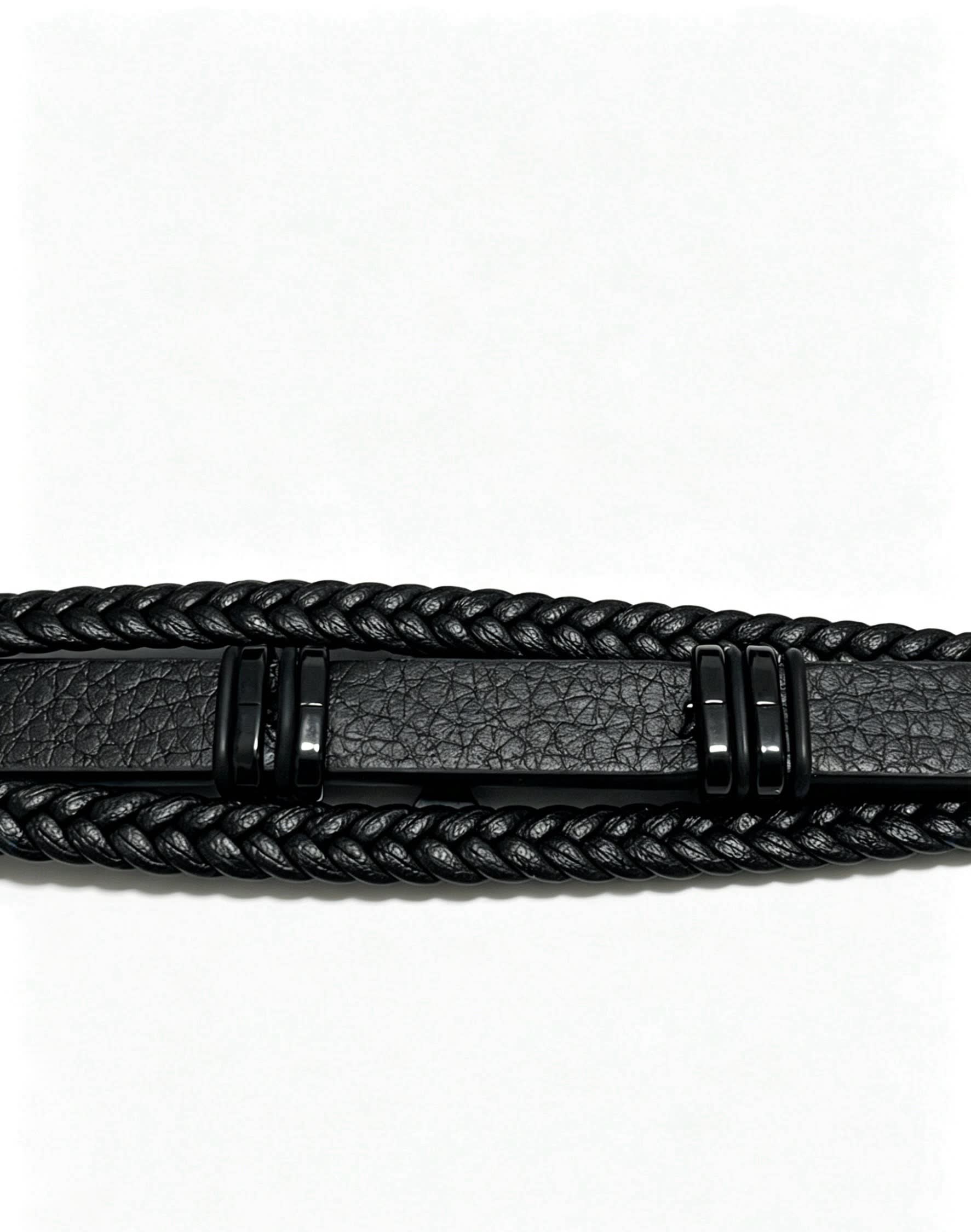 Chrome Hearts Black Braided Leather Bracelet with Cross Clasp